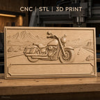 Fichier CNC & impression 3D moto cruiser, route désert montagne paysage, haute qualité relief STL