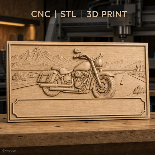 Fichier CNC & impression 3D moto cruiser, route désert montagne paysage, haute qualité relief STL