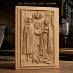 Fichier CNC & impression 3D Portrait de couple historique avec chien et chandelier, haute qualité relief STL