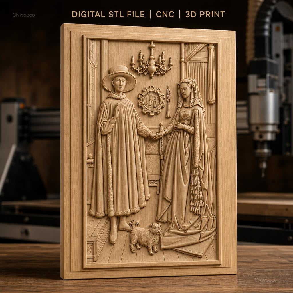 Fichier CNC & impression 3D Portrait de couple historique avec chien et chandelier, haute qualité relief STL