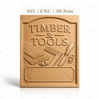 Fichier CNC & impression 3D thème bois et outils, planche, équerre, ciseau à bois, copeaux, haute qualité relief STL