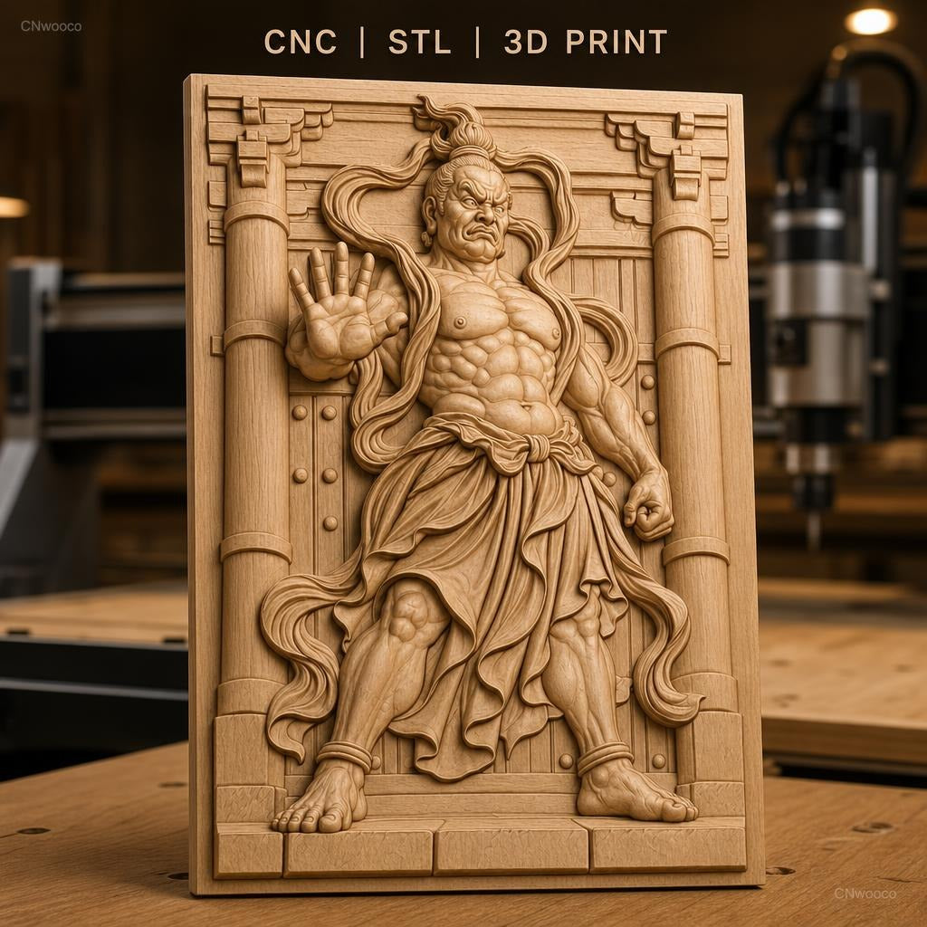 Fichier CNC & impression 3D guerrier japonais, architecture traditionnelle, muscles détaillés, haute qualité relief STL