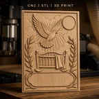 Fichier CNC & impression 3D berceau avec colombe, soleil, branches d'olivier, haute qualité relief STL