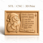Fichier CNC & impression 3D Père Noël pensif, liste drôle Noël, haute qualité relief STL