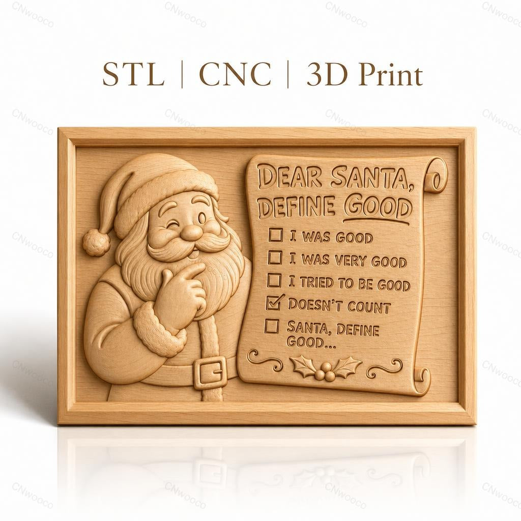 Fichier CNC & impression 3D Père Noël pensif, liste drôle Noël, haute qualité relief STL