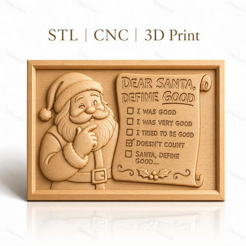 Fichier CNC & impression 3D Père Noël pensif, liste drôle Noël, haute qualité relief STL