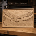 Fichier CNC & impression 3D aigle en vol, rivière, forêt, montagne, maison, pont, haute qualité relief STL
