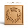 Fichier CNC & impression 3D blason couronne et feuilles, haute qualité relief STL