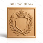 Fichier CNC & impression 3D blason couronne et feuilles, haute qualité relief STL