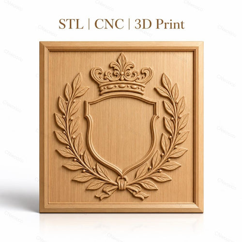 Fichier CNC & impression 3D blason couronne et feuilles, haute qualité relief STL