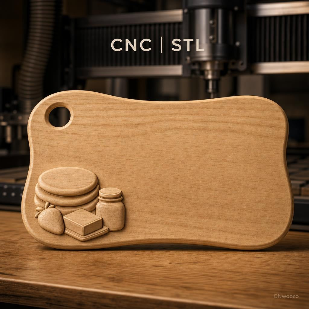 Fichier CNC planche de cuisine, fruits beurre pot, bas-relief pour sculpture sur bois, STL