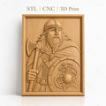 Fichier CNC & impression 3D guerrier viking, hache et bouclier avec motif dragon, haute qualité relief STL