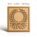 Fichier CNC & impression 3D couronne de laurier et roses, cadre circulaire décoratif, haute qualité relief STL