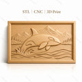 Fichier CNC & impression 3D orque sautant, vague, montagne et forêt, haute qualité relief STL