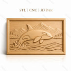 Fichier CNC & impression 3D orque sautant, vague, montagne et forêt, haute qualité relief STL