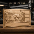 Fichier CNC & impression 3D poisson bass, canne à pêche, paysage lac haute qualité relief STL