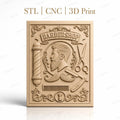 Fichier CNC & impression 3D barbershop, portrait homme, ciseaux, rasoir, peigne, décor vintage, haute qualité relief STL