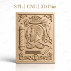 Fichier CNC & impression 3D barbershop, portrait homme, ciseaux, rasoir, peigne, décor vintage, haute qualité relief STL