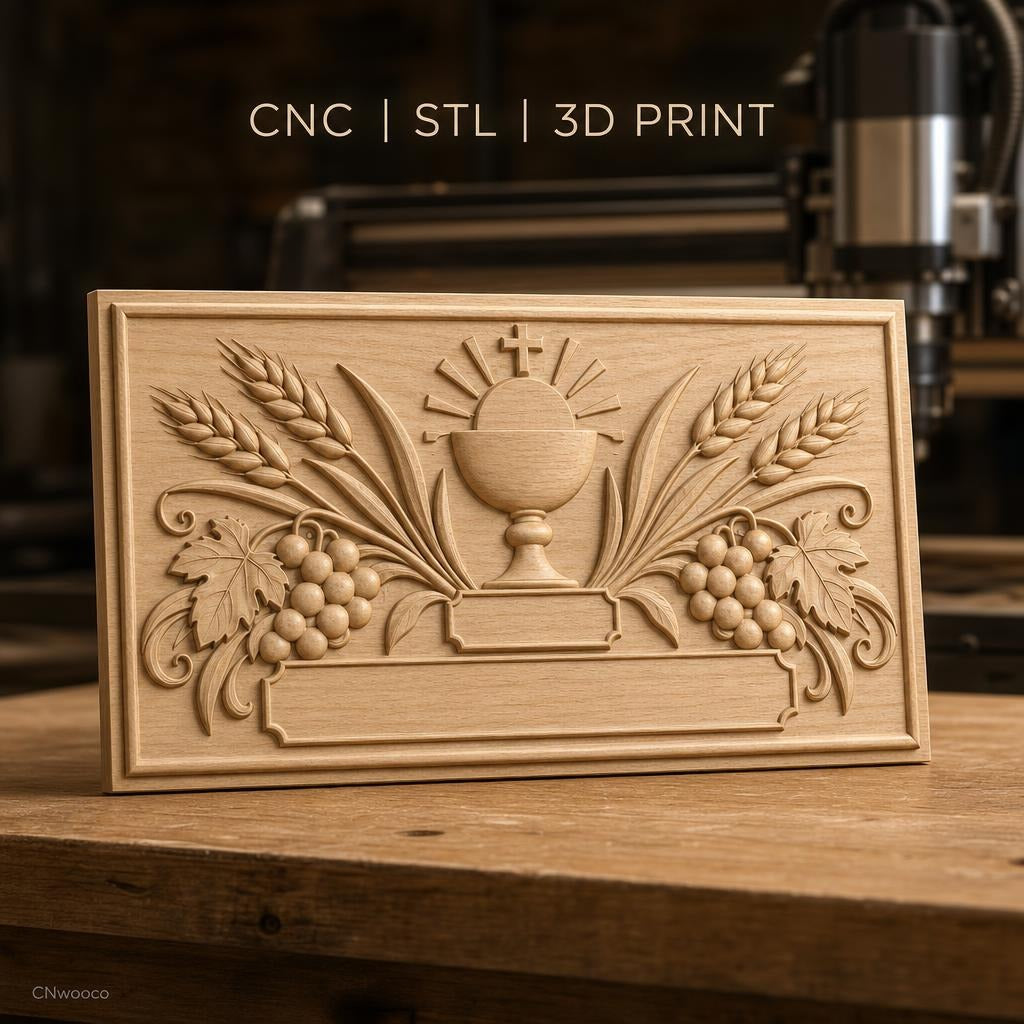 Fichier CNC & impression 3D christ, raisin et épis de blé, haute qualité relief STL