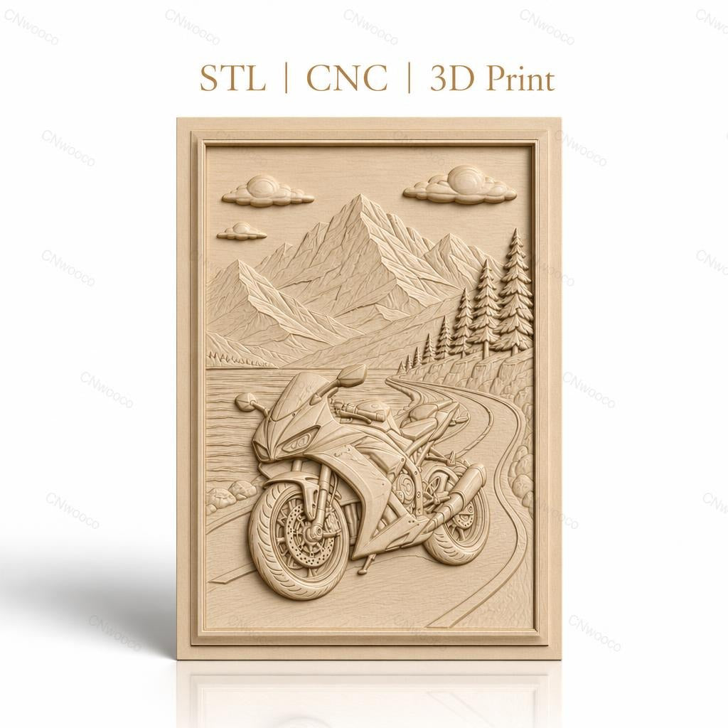 Fichier CNC & impression 3D moto sportive, route de montagne, paysage naturel, haute qualité relief STL