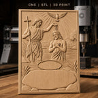 Fichier CNC & impression 3D Baptême de Jésus, scène de baptême chrétien, haute qualité relief STL
