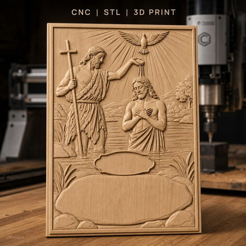 Fichier CNC & impression 3D Baptême de Jésus, scène de baptême chrétien, haute qualité relief STL