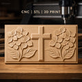 Fichier CNC & impression 3D Croix chrétienne et fleurs en relief, haute qualité relief STL