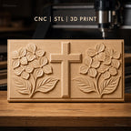 Fichier CNC & impression 3D Croix chrétienne et fleurs en relief, haute qualité relief STL
