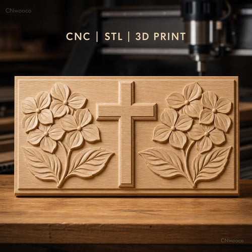 Fichier CNC & impression 3D Croix chrétienne et fleurs en relief, haute qualité relief STL