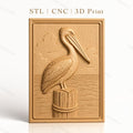 Fichier CNC & impression 3D pelican sur pieu en bois, relief marin haute qualité relief STL
