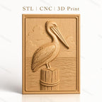 Fichier CNC & impression 3D pelican sur pieu en bois, relief marin haute qualité relief STL
