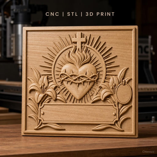 Fichier CNC & impression 3D coeur sacré couronne d'épines fleurs haute qualité relief STL