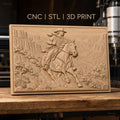 Fichier CNC & impression 3D cowboy à cheval dans canyon, paysage sauvage, haute qualité relief STL