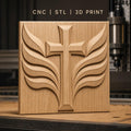 Fichier CNC & impression 3D croix chrétienne avec ailes, haute qualité relief STL
