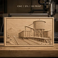 Fichier CNC & impression 3D scène ferroviaire avec wagon et réservoir d'eau, haute qualité relief STL