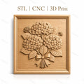 Fichier CNC & impression 3D bouquet d'hortensias, fleurs et feuilles en relief, haute qualité relief STL