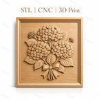 Fichier CNC & impression 3D bouquet d'hortensias, fleurs et feuilles en relief, haute qualité relief STL