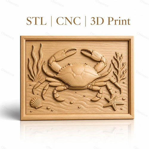 Fichier CNC & impression 3D crabe marin, étoile de mer, coquillage et algues, haute qualité relief STL