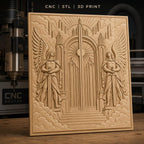 Fichier CNC & impression 3D portes célestes, anges gardiens avec épées, haute qualité relief STL