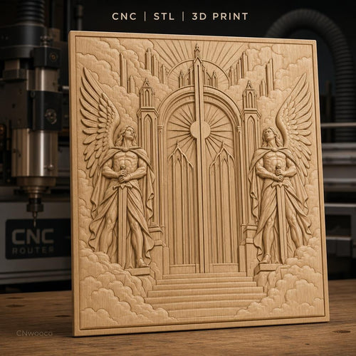Fichier CNC & impression 3D portes célestes, anges gardiens avec épées, haute qualité relief STL