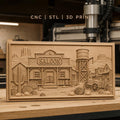 Fichier CNC & impression 3D western village saloon chariot cactus haute qualité relief STL