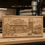 Fichier CNC & impression 3D western village saloon chariot cactus haute qualité relief STL