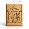 Fichier CNC & impression 3D crèche de Noël, Sainte Famille avec âne et bœuf, haute qualité relief STL