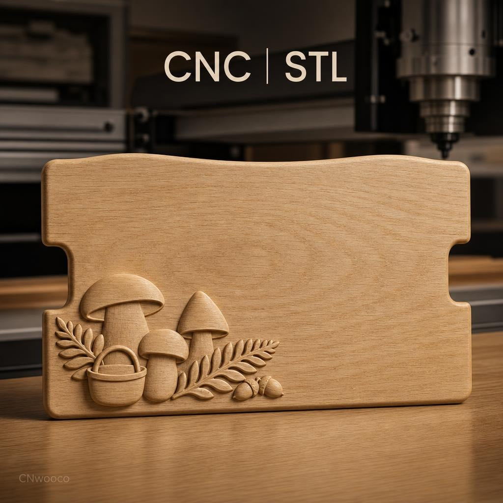 Fichier CNC champignons et nature, bas-relief pour sculpture sur bois, STL