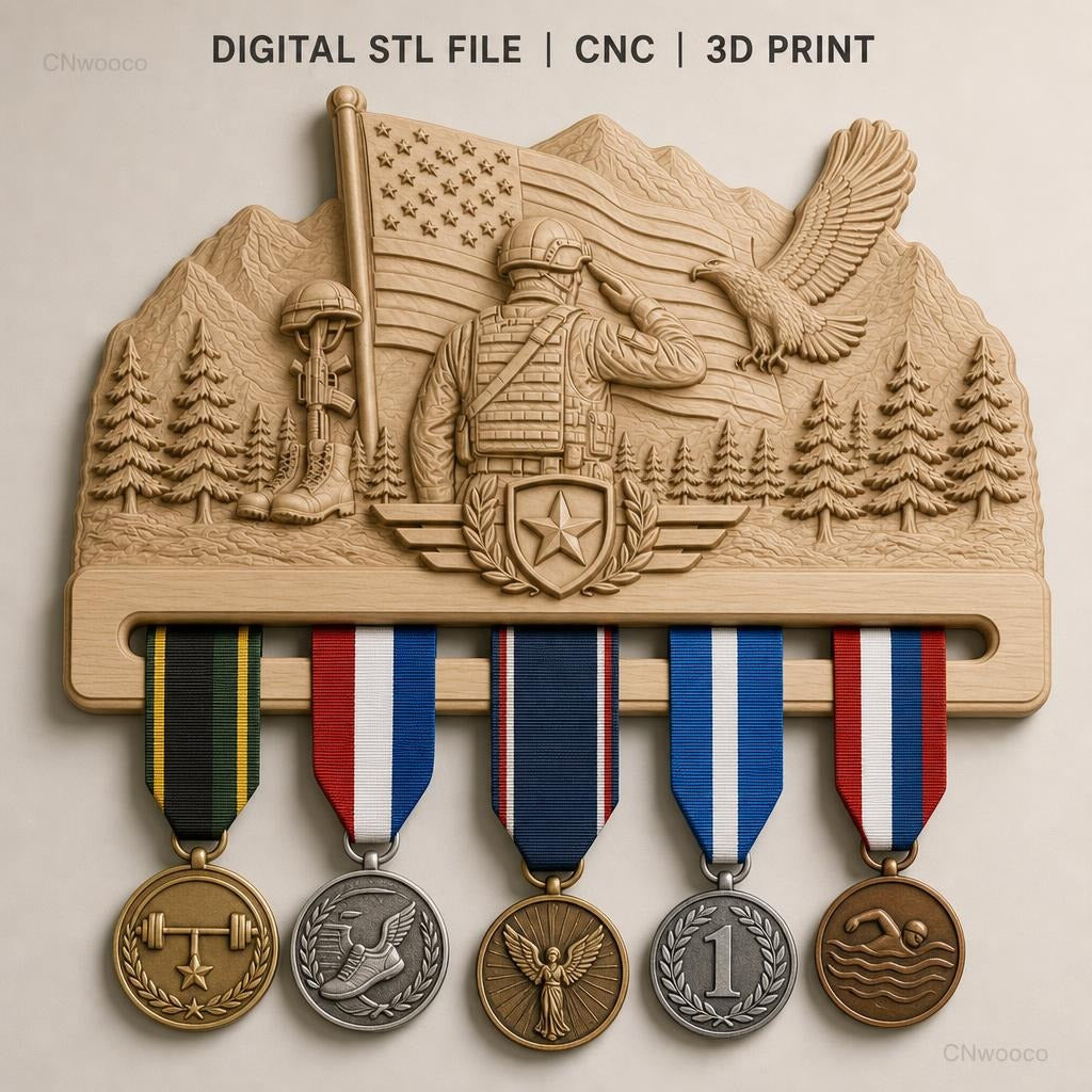 Fichier CNC & impression 3D décoration murale militaire patriotique avec soldat et aigle, STL très haute qualité