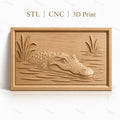 Fichier CNC & impression 3D alligator dans l'eau avec végétation, haute qualité relief STL