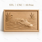 Fichier CNC & impression 3D alligator dans l'eau avec végétation, haute qualité relief STL