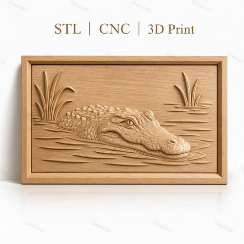 Fichier CNC & impression 3D alligator dans l'eau avec végétation, haute qualité relief STL