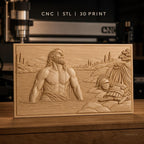 Fichier CNC & impression 3D scène antique homme dans rivière casque armure haute qualité relief STL