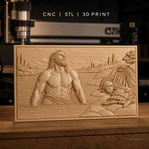 Fichier CNC & impression 3D scène antique homme dans rivière casque armure haute qualité relief STL